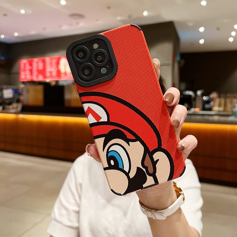 Samsung Leather Softcase Galaxy A21S A12 A32 A01 A03S A11 A12 A20S A50S A30S A51 A71 A52S A53 A73 S20 S10 FE Plus S21 S22 Ultra Red Mario Cartoon Phone Case