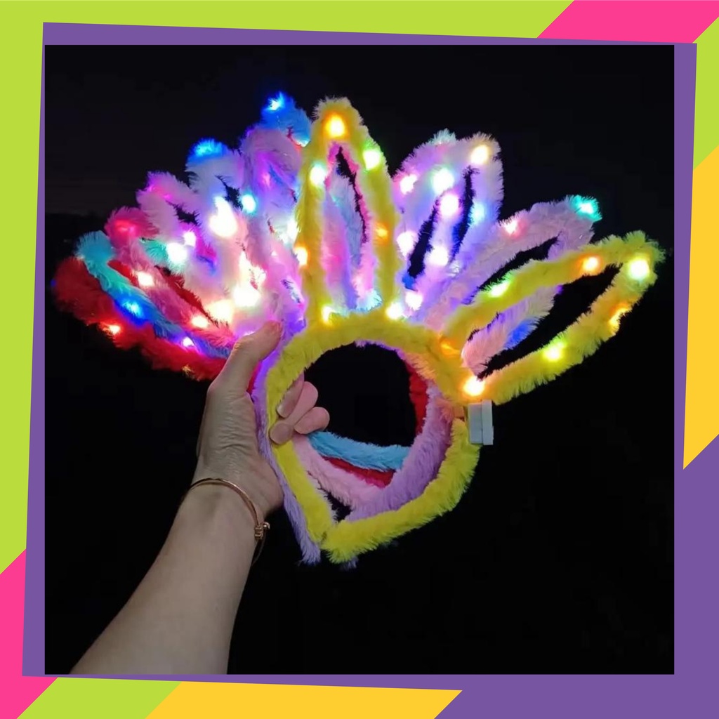 5105 / bando anak tanduk kelinci LED nyala / Bano bulu tanduk kelinci warna