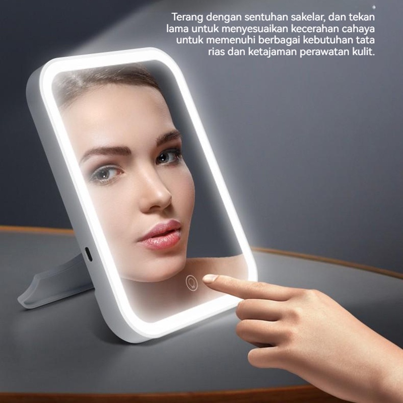 Mirror Touch Screen Led /Cermin Makeup LED / Cermin Make up Meja dengan Lampu LED Tombol Touch Screen Charge USB/Kaca Cermin Lampu Charge USB Portable Cermin Lipat Led