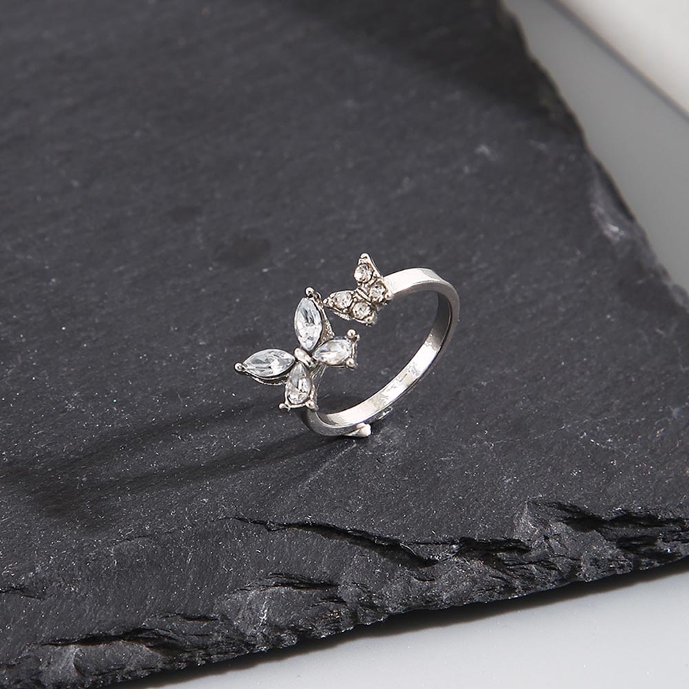 Cincin Terbuka Sederhana Berlian Imitasi Daun Kupu-Kupu Dapat Disesuaikan Untuk Wanita Cincin Jari Perempuan Fashion Perhiasan Pasangan Hadiah Pesta