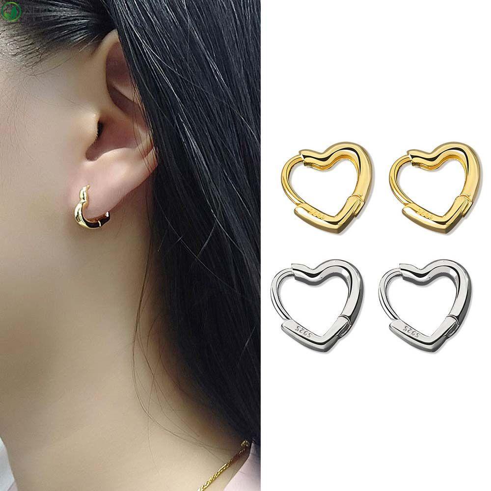 Needway  Wild Hoop Earrings Sweet Fashion Jewelry Piercing Earrings Women Heart Buckle Cute Temperament Girls Simple Copper/Multicolor