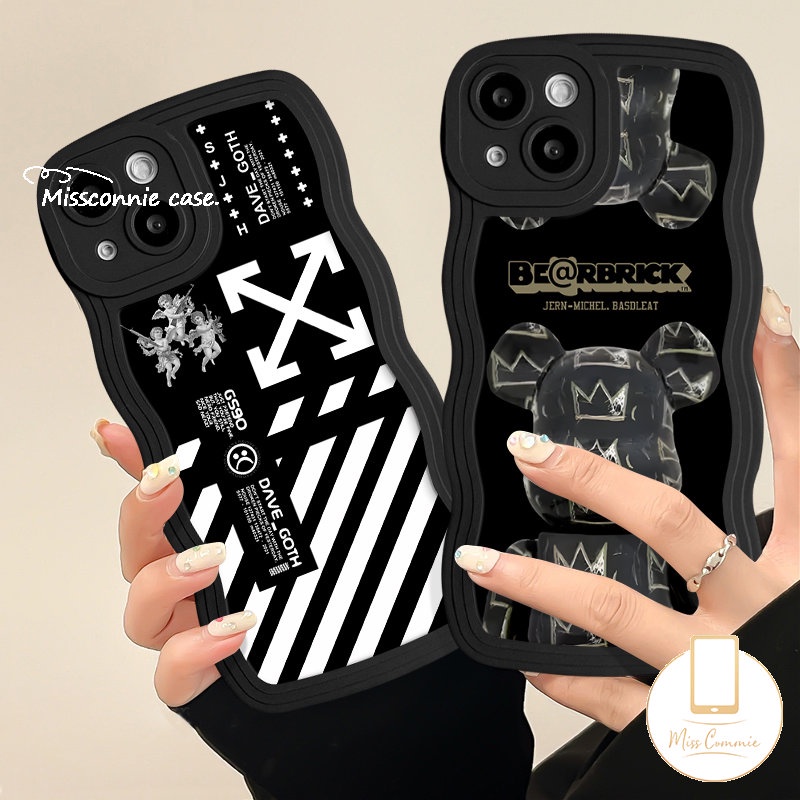 Untuk Realme C35 C55 C21Y C12 C33 C53 C25 C15 C25Y C30 C11 C20A 10 5i 8i 5 6i 7i 8 5s 8Pro 7 9 Pro+C20 C3 C25s C17 Wavy Edge Trendy Merek O.F.F-White Cute Violent Bear Lembut Casing Tpu
