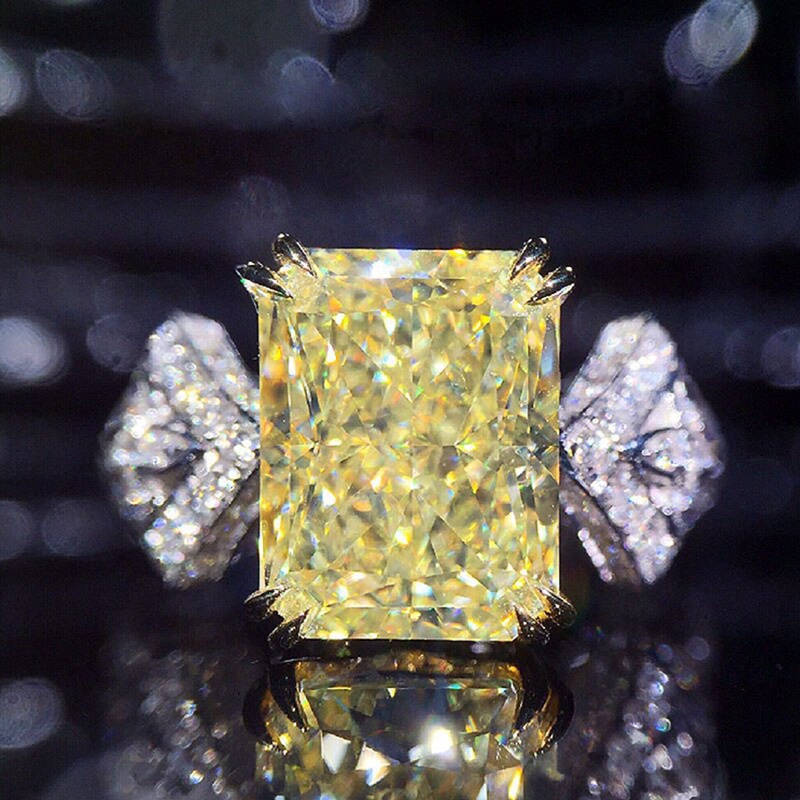 Novel Desain Kuning Cubic Zirconia Batu Persegi Wanita Cincin Pernikahan Upacara Pesta Jari Aksesoris Pernyataan Perhiasan