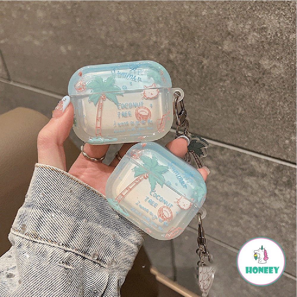 Casing Earphone Pohon Kelapa Kucing Yang Indah Untuk Airpods Pro2 Airpods1 2 3kotak Pengisian Bluetooth Pelindung Earphone Case Cover