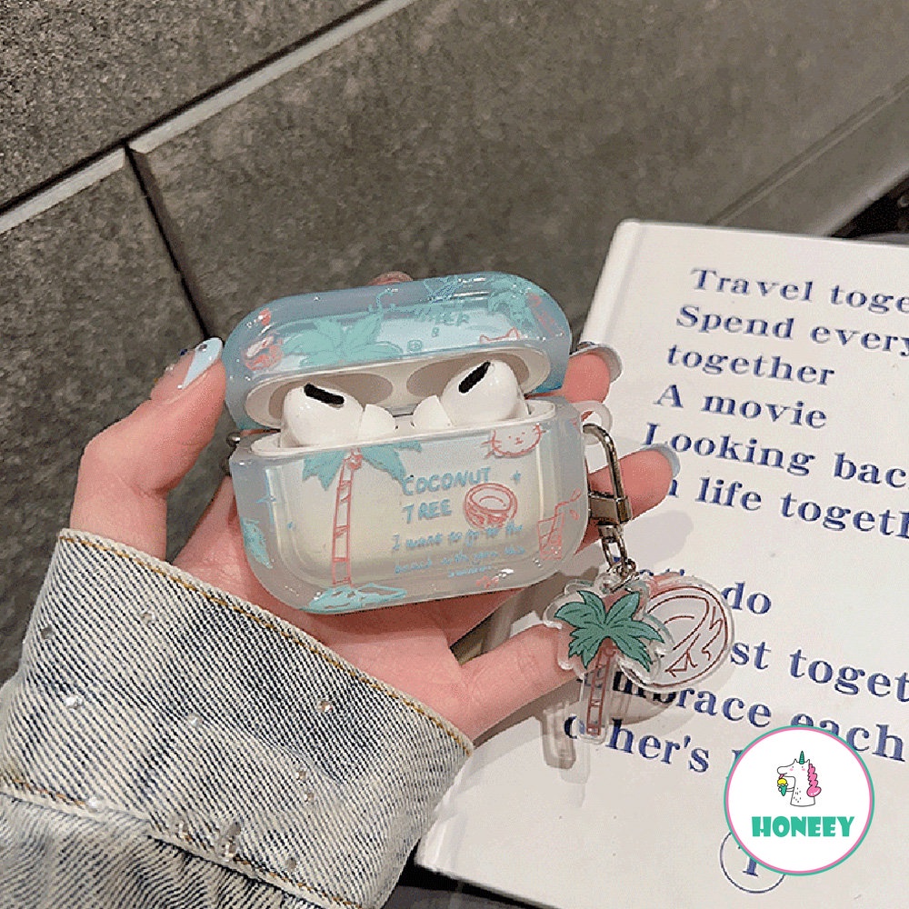 Casing Earphone Pohon Kelapa Kucing Yang Indah Untuk Airpods Pro2 Airpods1 2 3kotak Pengisian Bluetooth Pelindung Earphone Case Cover
