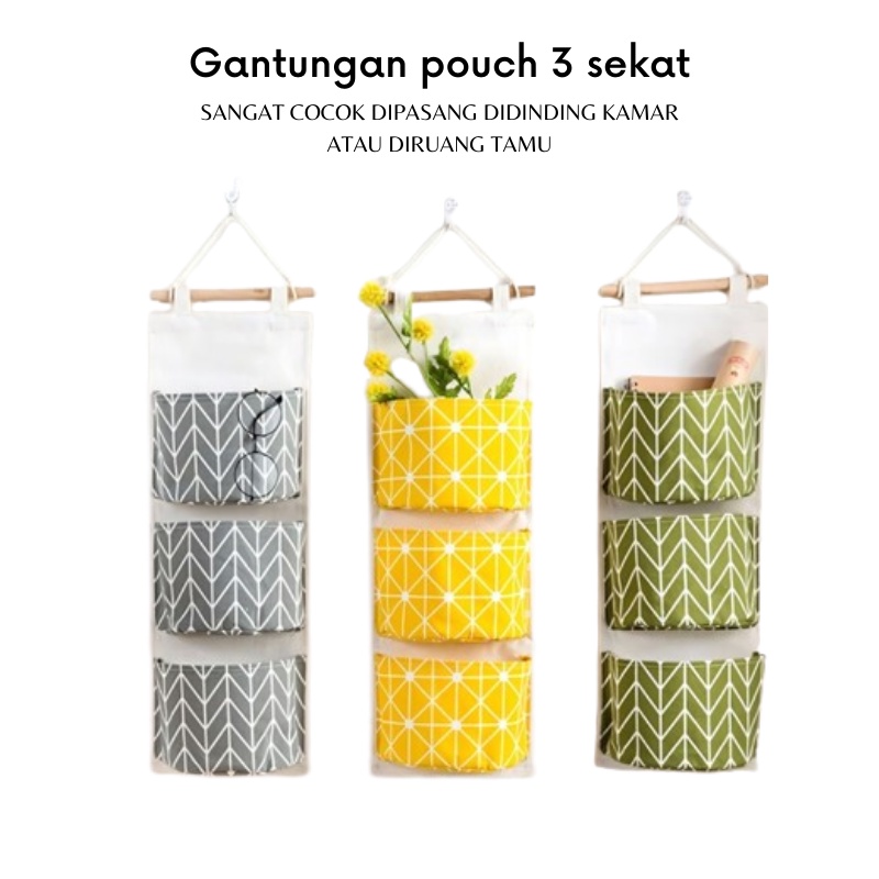 GOS -C203- Pouch 3 Sekat - Rak Gantung 3 Sekat - Pouch Kanvas Gantung 3 Sekat