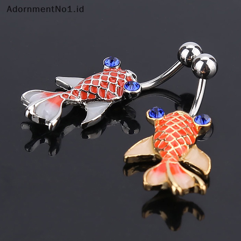 [AdornmentNo1] Musim panas merah kecil ikan mas cincin perut Stainless Steel kristal pusar cincin tubuh perhiasan untuk wanita Belly Ring