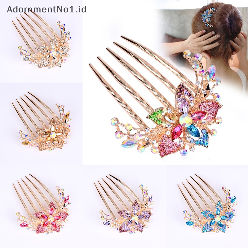 [AdornmentNo1] 2023 Vintage bunga kristal Hairclips Fashion berlian imitasi sisir rambut mengkilap jepit rambut untuk wanita aksesoris rambut hadiah