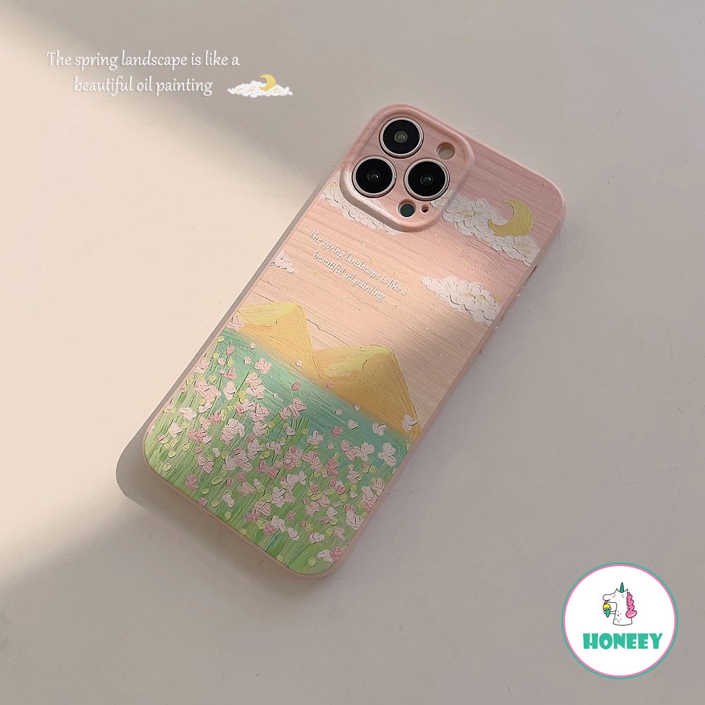 Retro Summer Moon Night Wild Flowers Oil Painting Phone Case for IPhone 14 13 12 11 Pro Max 14 Plus Case Cute Sweet Soft Cover