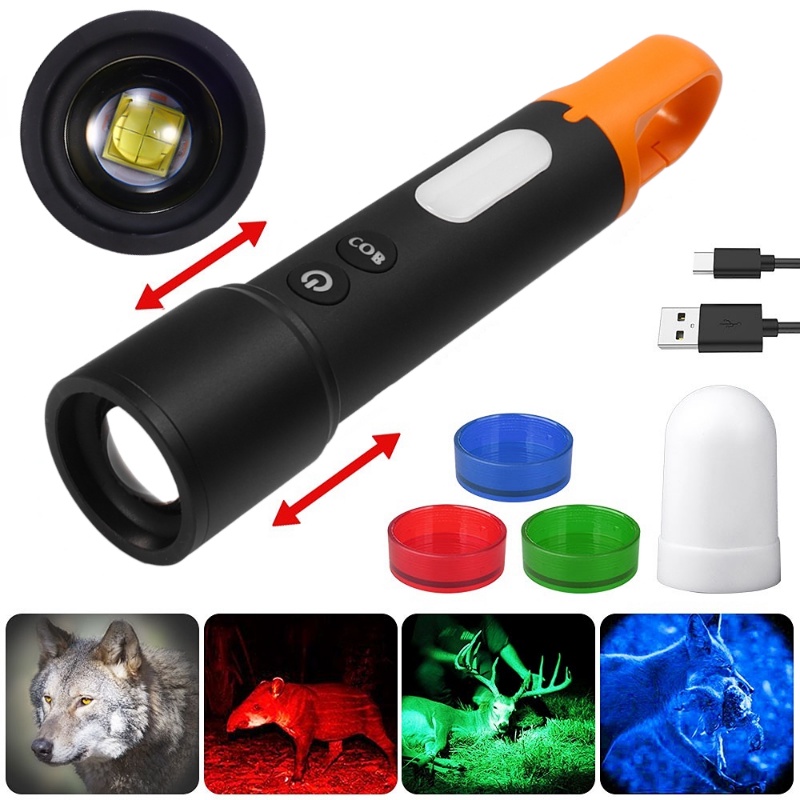 Senter LED Super Terang Multifungsi Senter Portabel USB Rechargeable Tahan Air Zoomable Hanging Torch Untuk Camping Outdoor