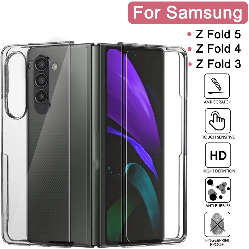 Casing Ponsel PC Transparan Kompatibel Untuk Samsung Galaxy Z Lipat5/Cover Pelindung Ponsel Lipat Untuk Z Lipat5/4/3 /2/Anti Jatuh Anti Noda Minyak Foldable PC Phone Protection Shell