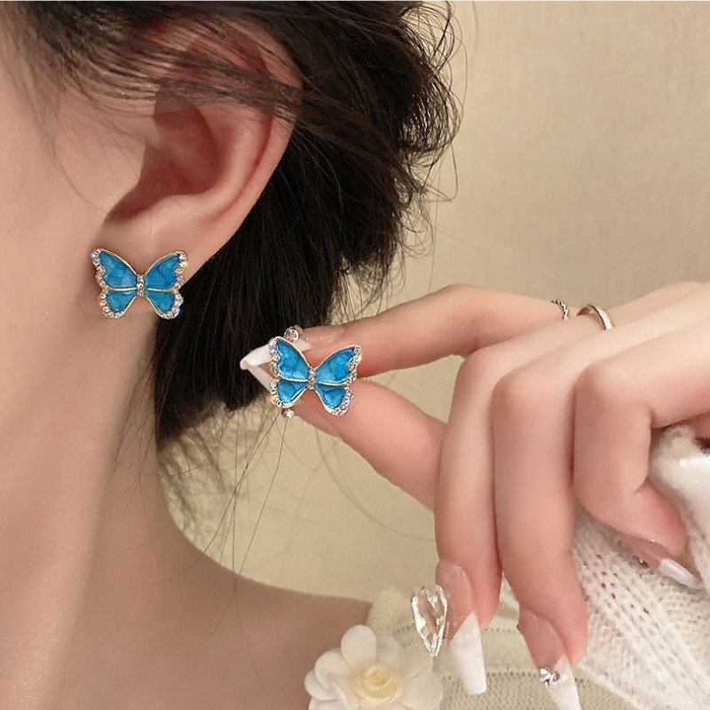Desain Unik Anting Kupu-Kupu Biru Gadis Musim Panas Anting Indah Bermutu Tinggi2023Anting Sederhana Baru