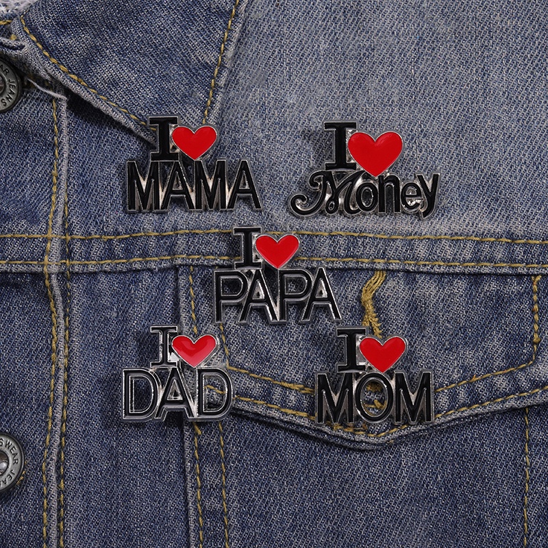 I Love Mom Dad Money Bros Enamel Pin Lencana Logam Keluarga Perhiasan Custom Kerah Ransel Topi Aksesoris Wanita Grosir