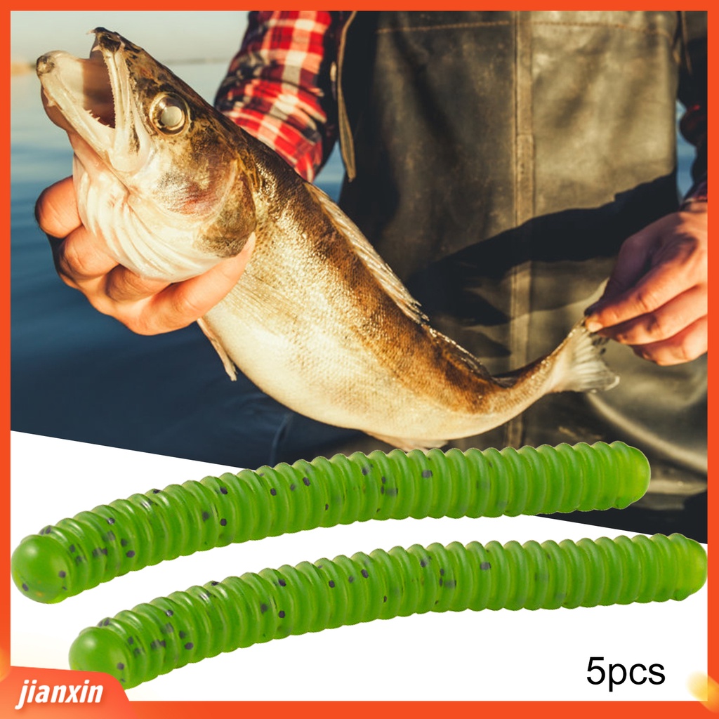 (In Stock) 5 Pcs Umpan Lunak Umpan Simulasi Cacing Tanah Cacing Lembut Udang Bionic Umpan Memancing Universal Alat Memancing Luar Ruangan Hijau Buatan Umpan Fishing Tackle