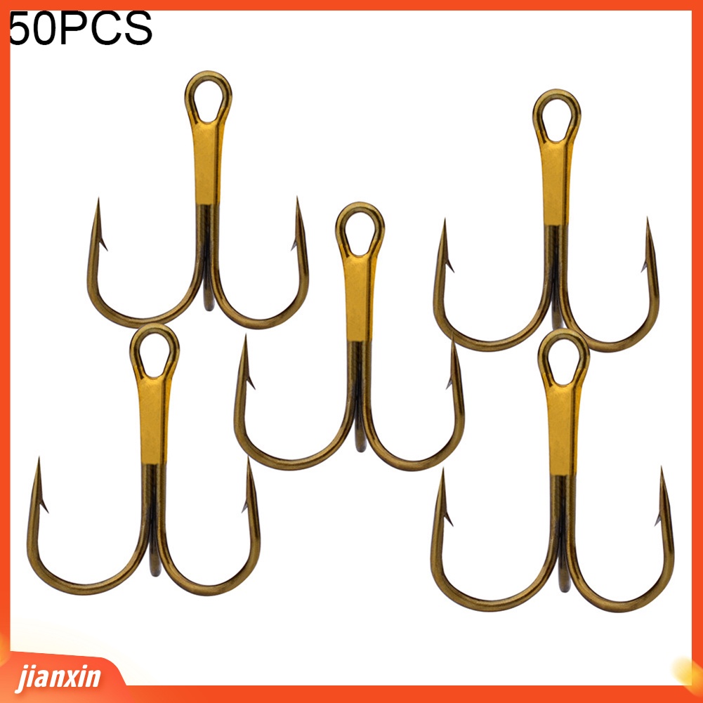 (In Stock) 50Pcs High-carbon Steel Engkol Luar Memancing Umpan Umpan Triple Hooks Tackle Tool