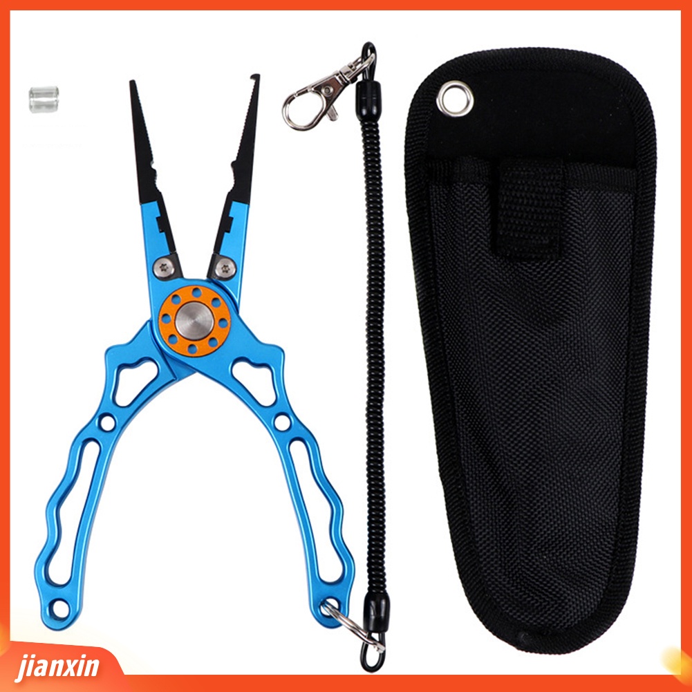 (In Stock) Aluminium Alloy Fishing Lure Plier Split Ring Cutter Scissor Dengan Sarung Lanyard