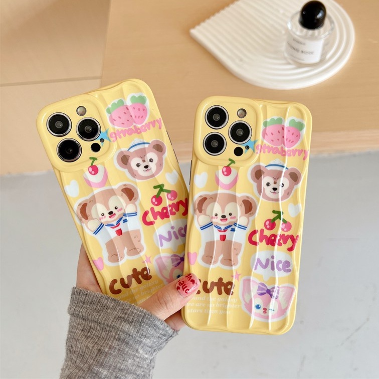 Yellow Cherry Duffy Bear Soft Silicon Case HP iP iPhone 14 + Plus 12 13 Pro Max 11 IMD Wave Girl Woman Casing Apple