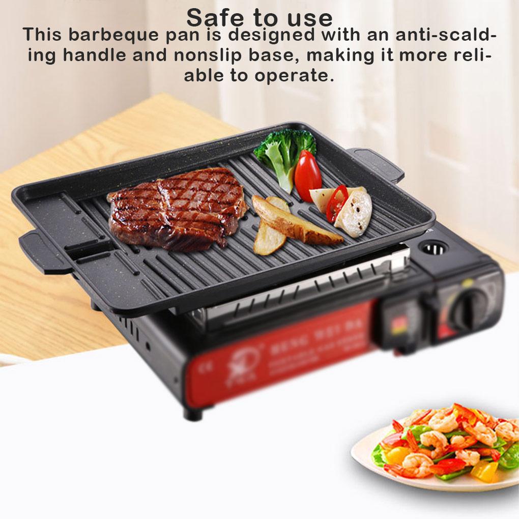 Panci Panggangan Kompor Barbeque Nonslip Rumah Tangga Dengan Lubang Saluran Minyak Picnicking Masak Luar Ruangan Anti Lengket BBQ Roast Tray Gadget