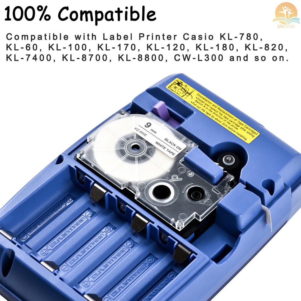 In Stock 9mm Label Tape Compatible Tape Cartridge Pita Pengganti Casio KL-60 KL-100 KL-170 KL-120 KL-180 KL-780 KL-820 KL-7400 KL-8700 KL-880 CW-L300 EZ Label Maker
