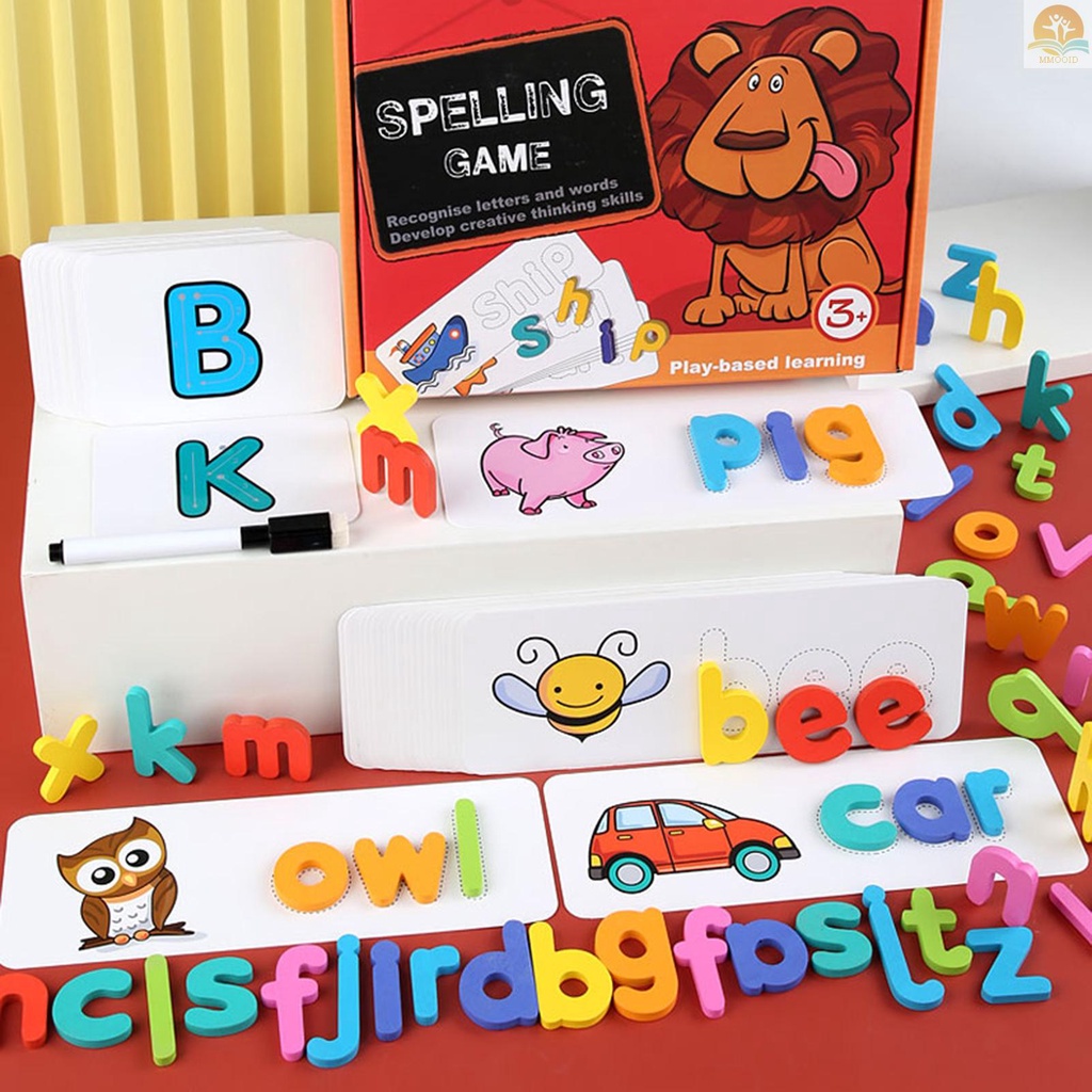 In Stock Ejaan Kayu Kata Permainan Kartu Pengenalan Huruf Puzzle Montessori Tulisan Praktek Tangkai Mainan Edukasi Dini Untuk Usia 4-6th Anak Laki-Laki &amp; Perempuan