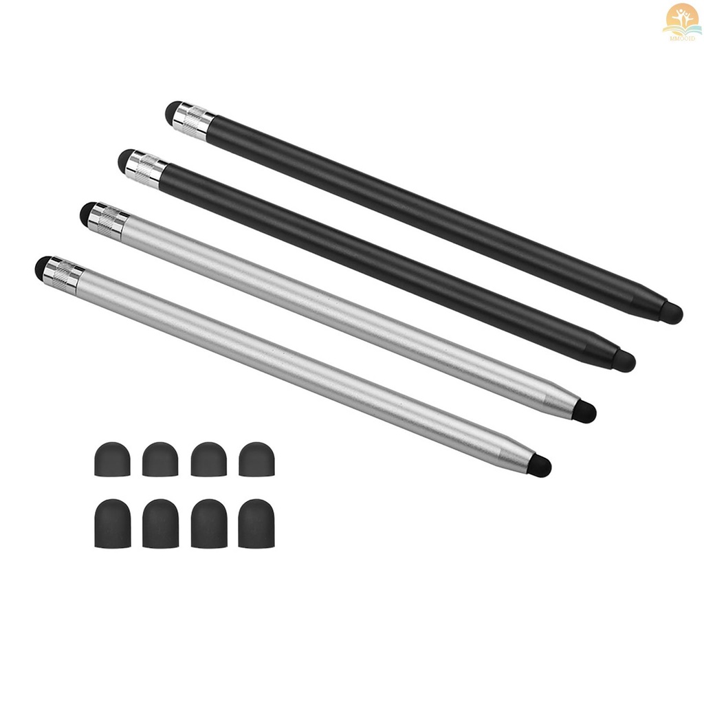 In Stock 2in1 Pen Stylus Touchscreen Universal Untuk Semua Tablet Touchscreen Handphone Dengan 8tips Karet Lembut Extra Tergantikan 4pcs 2Black/2Silver