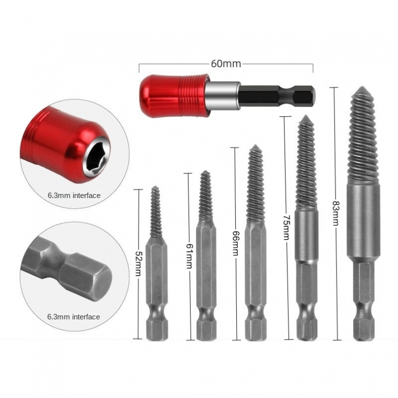 6 Pcs Rusak Screw Extractor Kit Dengan Quick Self-Locking Post Tools Kit Ulir Halus Rusak Screw Stud Remover