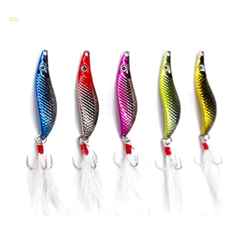 Matahari 5Pcs Sendok Pancing Lure Umpan Keras Spoon Sequin Dengan Bulu Mini Fishing Jigs