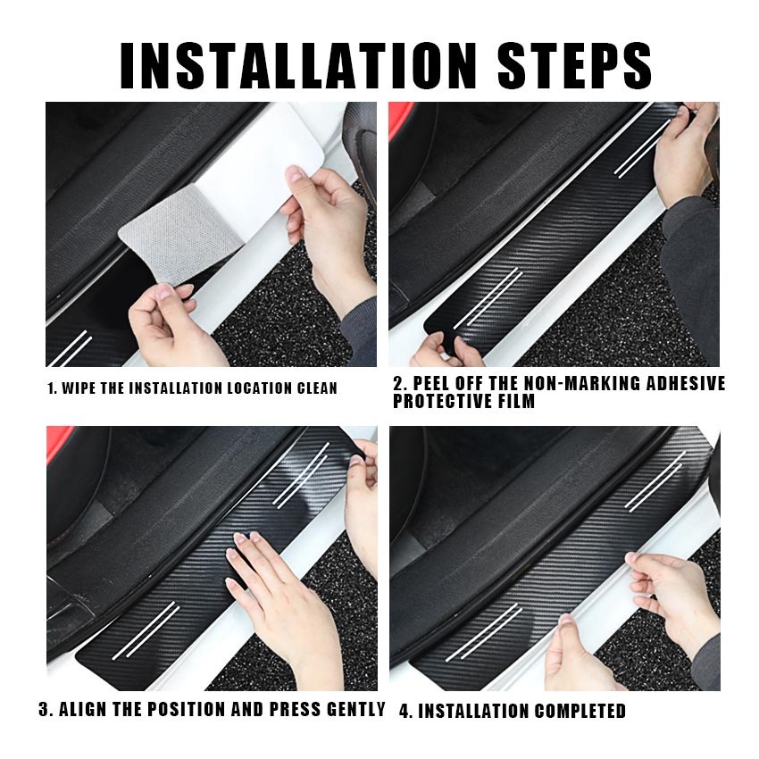 Honda Hrv Carbon 3D Door Sill Plate Guard Pelindung Pijakan Injakan Kaki Pintu Mobil Set -