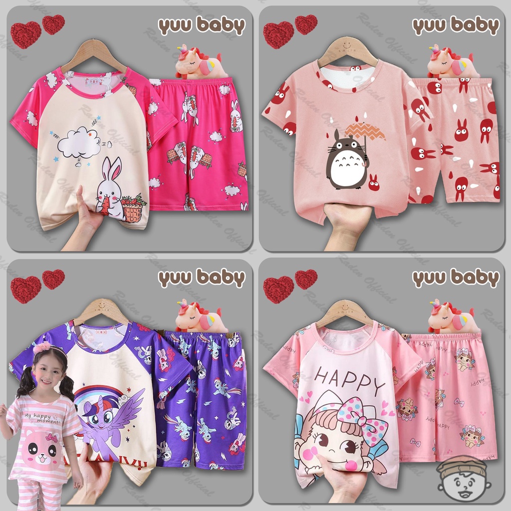 YUU BABY Setelan Anak Kaos IMPORT / Set Baju + Celana Pendek Anak Cowok Cewek / Stelan Bayi Laki Lak