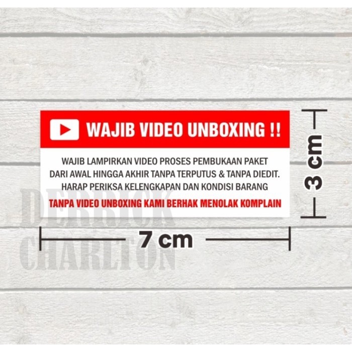 

Sticker Label Wajib Video Unboxing Olshop 7 x 3 cm (1 pack/ 100 pcs)