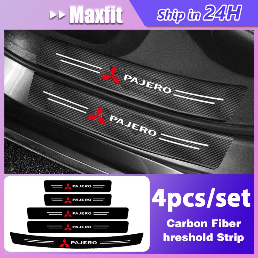 MITSUBISHI PAJERO Carbon 3D Door Sill Plate Guard Pelindung Pijakan Injakan Kaki Pintu Mobil Set