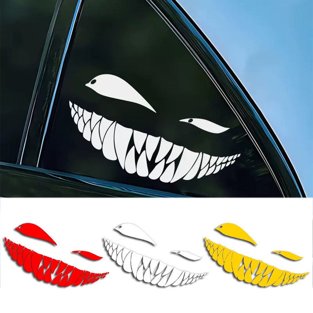 Dekorasi Styling Pintu Jendela Lucu/Stiker Mobil Leant Eyes Bad Smile Lucu/Stiker Perekat Diri Tahan Air PVC/Stiker Mobil Skew Eye Setan/Stiker Body Motor Mobil