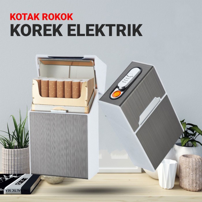 (BAYAR DITEMPAT) Tempat Rokok dan Korek Elektrik Case Kotak Rokok USB Cas Keren