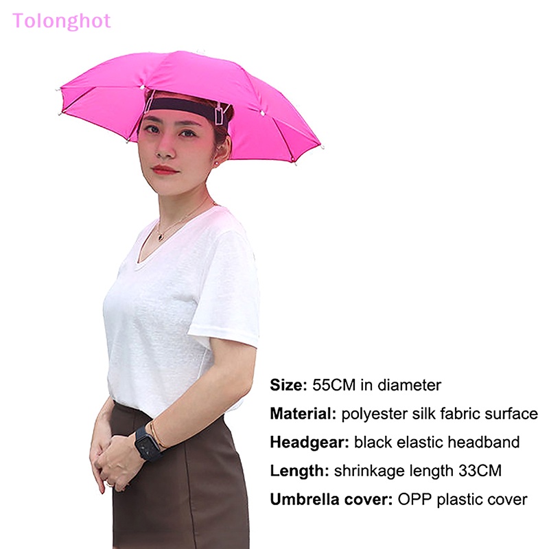 Tolonghot&gt; Outdoor Sun Shade Tahan Air Camping Memancing Hiasan Kepala Topi Portable Hujan Payung Topi Dapat Dilipat Adjustable Memancing Topi well