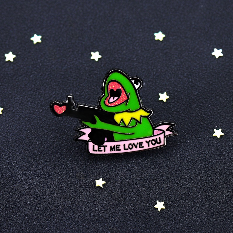 Lucu Lucu Kodok Let Me Love You Enamel Keras Pin Shiny Love Sniper Bros Laple Lencana Kartun Anime Perhiasan Untuk Teman