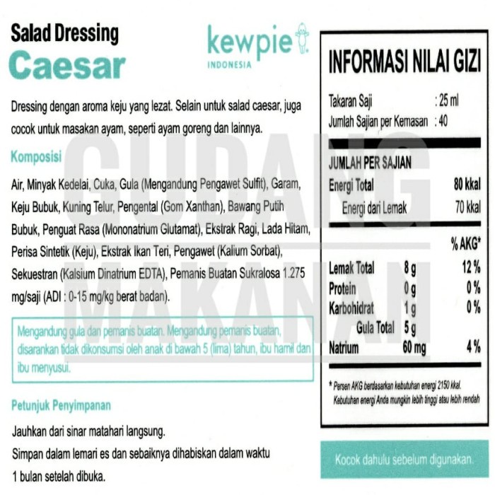

✨Ready Stok✨ - Kewpie Salad Dressing Caesar 1 Liter - Pack Standard- 1.2.23