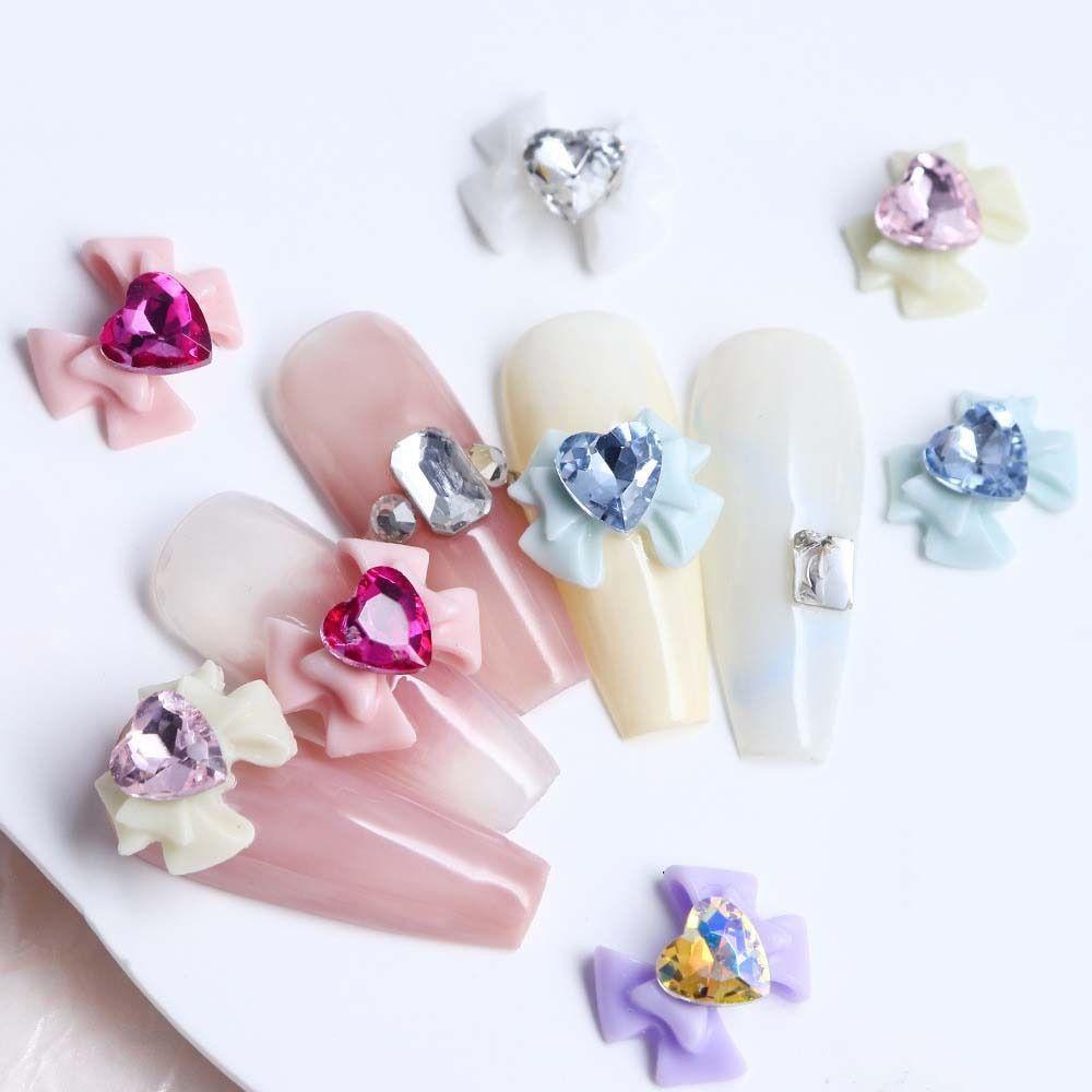 Love Heart Nail Art Drills Bow Nail Charms Ikatan Simpul Aksesoris Kuku, Love Heart Nail Art Drills Bow Nail Charms Ikatan Simpul Aksesoris Kuku, Perlengkapan Kuku Manikur Bahan Resin