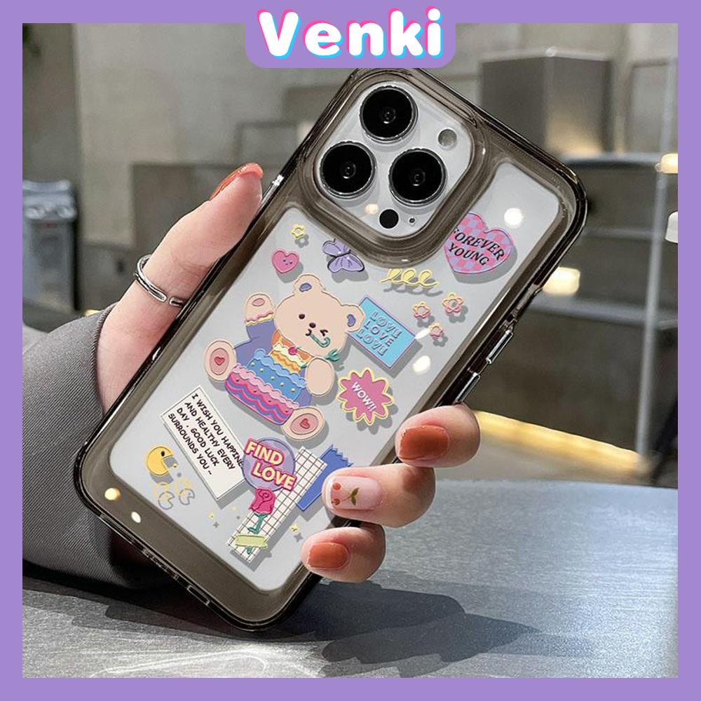 VENKI - Untuk iPhone 11 Case Clear Space Hard Acrylic Case Shockproof Protection Camera Cute Bear and Bunny Kompatibel dengan iPhone 14 13 Pro Max iPhone 12 Pro Max XR 7Plus 8Plus