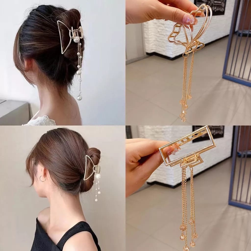 WE Jepit Rambut Butterfly Bentuk Hair Clips Kupu-Kupu Mutiara Vintage Bahan Metal Ukuran Besar Geometric Hairpin Pita Korea Hair Pins Hair Claw Clip A7