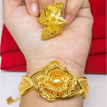 Gelang free cincin kendari Perhiasan Dubai Lapis Emas 24K Gold Fashion Xuping mirip emas asli Pasang
