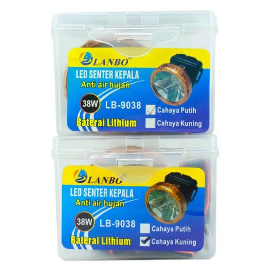 Senter kepala lanbo 20w warna sinar putih dan kuning