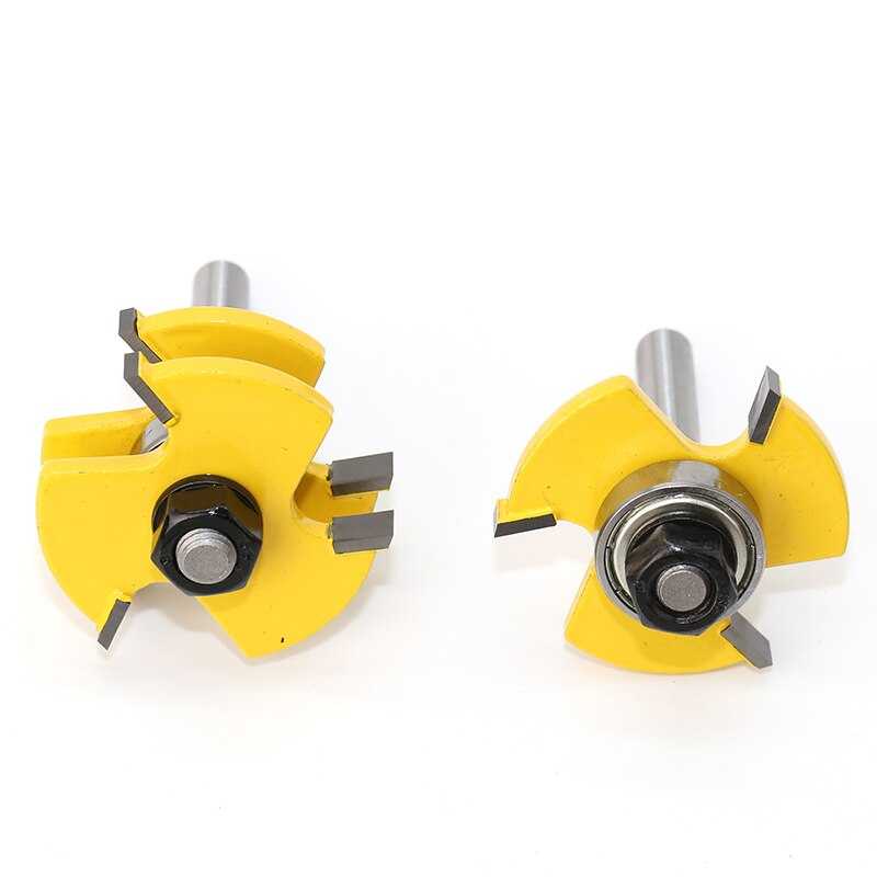 2PCS - Ukuran 1/4 inch - Mata Profil Tounge Joint Router Bit Tenon Sambung Kayu 6.35mm Stainless - J