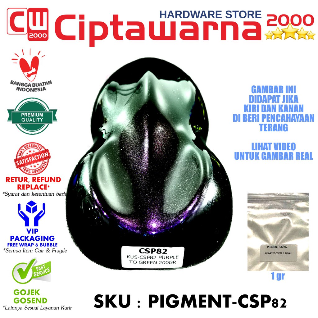 CWPAINT PIGMENT BUBUK 1GR CAT BUNGLON 2-3 WARNA PURPLE TO GREEN CSP82