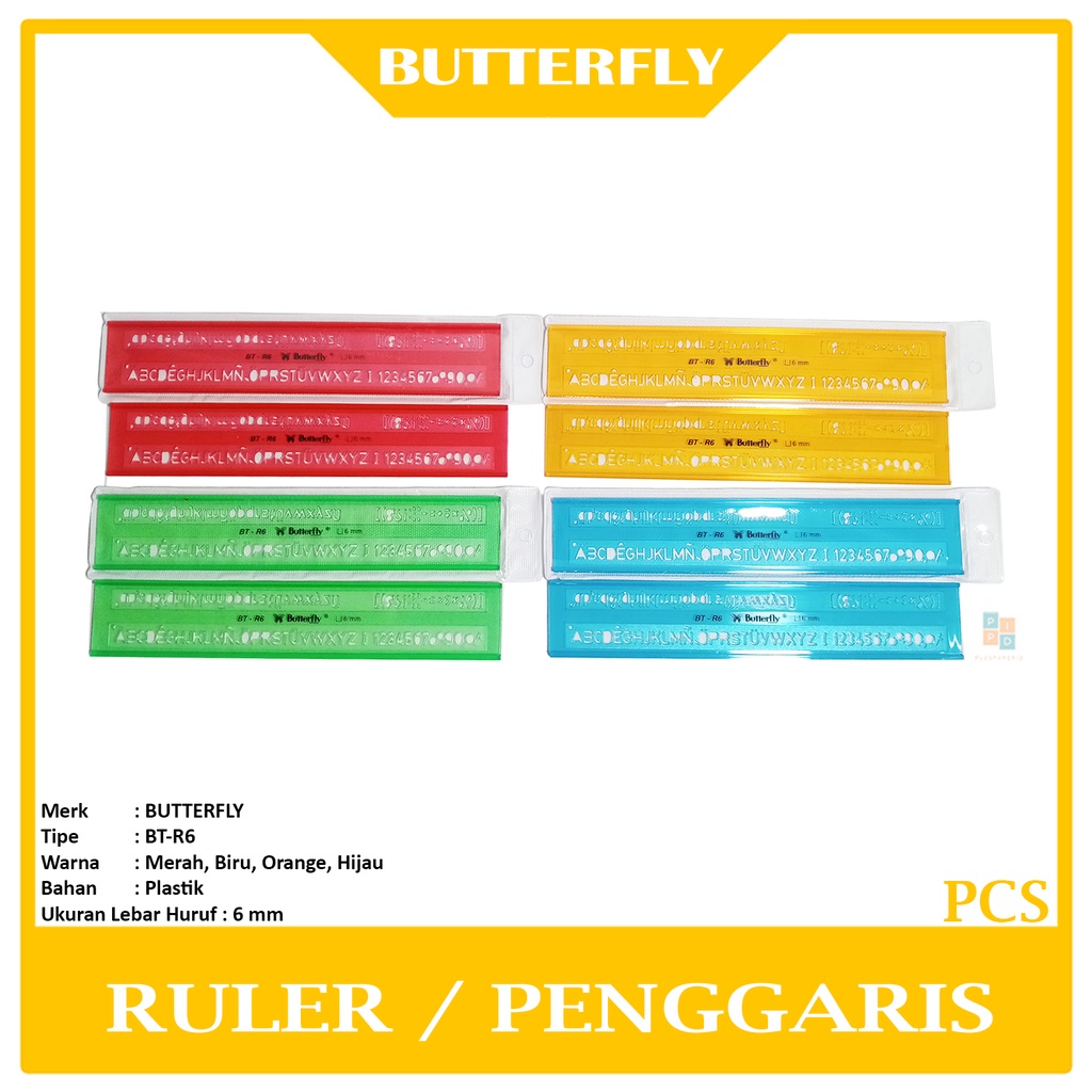 BUTTERFLY - Penggaris Sablon Mal Huruf 6mm BT-R6 - Pcs