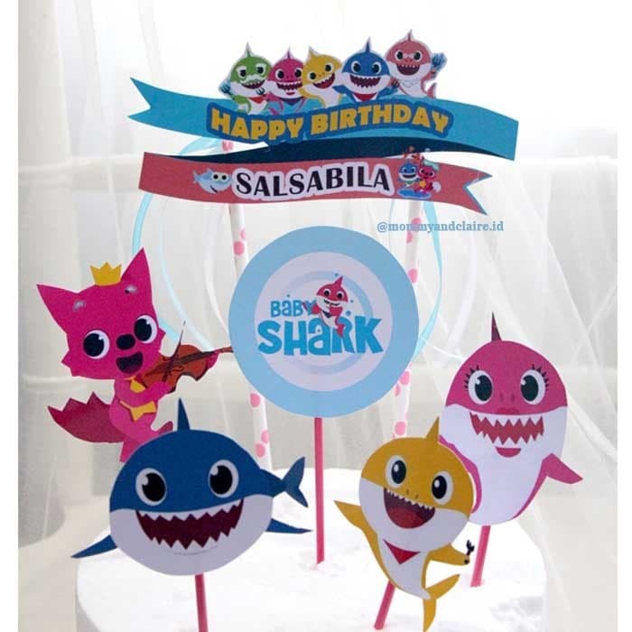 Cake Topper Baby Shark/Hiasan kue Baby Shark/Cake Topper Custom