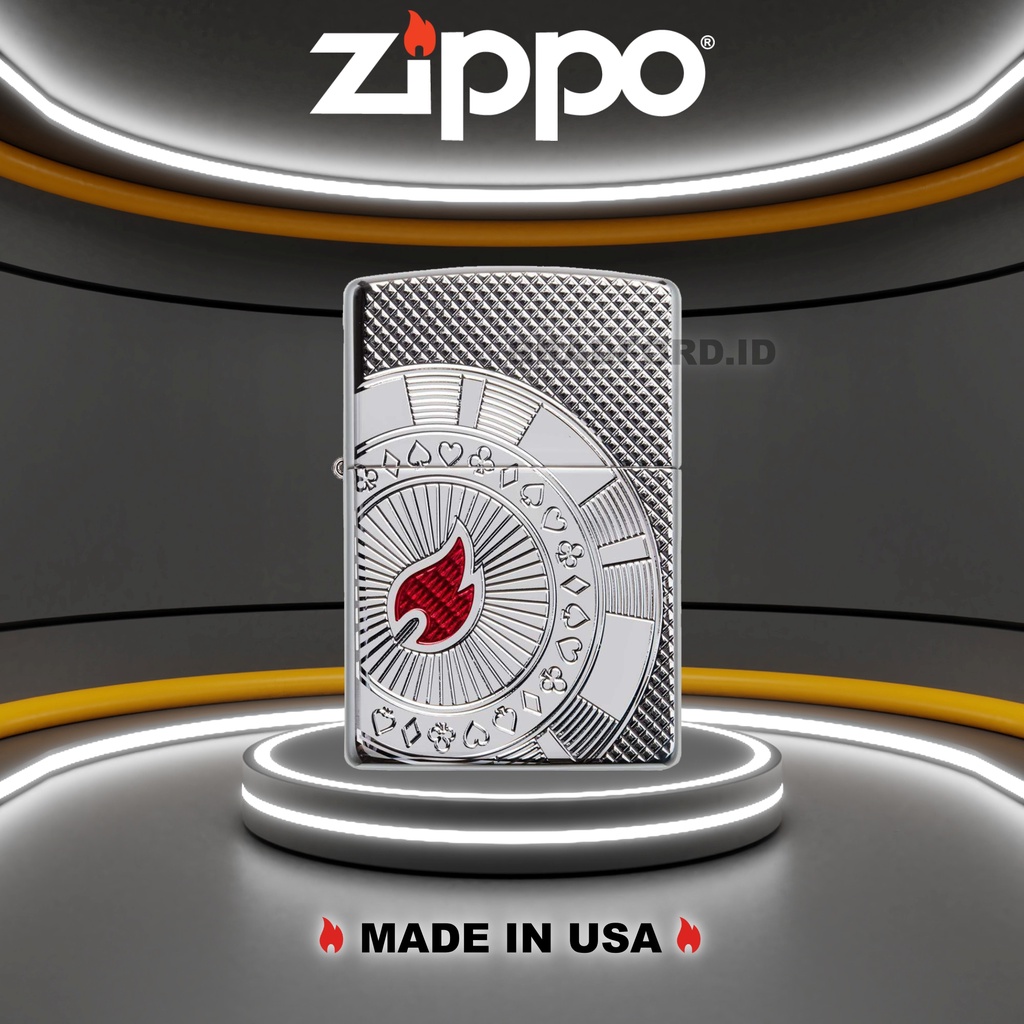 Korek Zippo Armor Pkr Chip Design 49058 Original Garansi Resmi