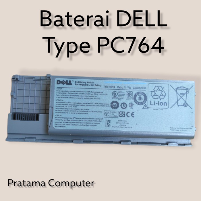 Original Baterai Laptop DELL Latitude D620 D630 Series Type PC764