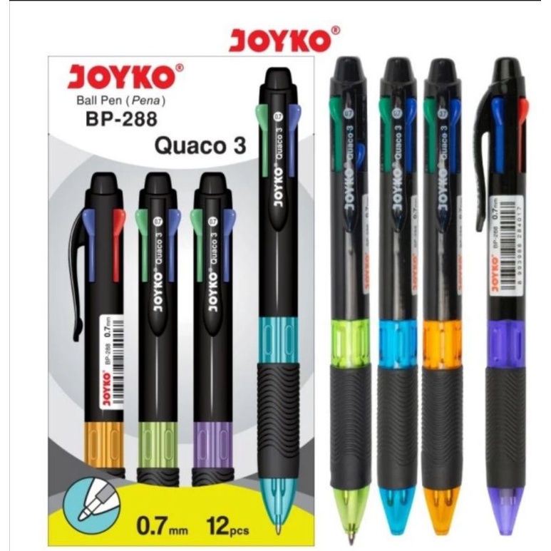 

Pulpen Joyko BP - 288 Quaco 3 4 warna / (1pak/12pcs)