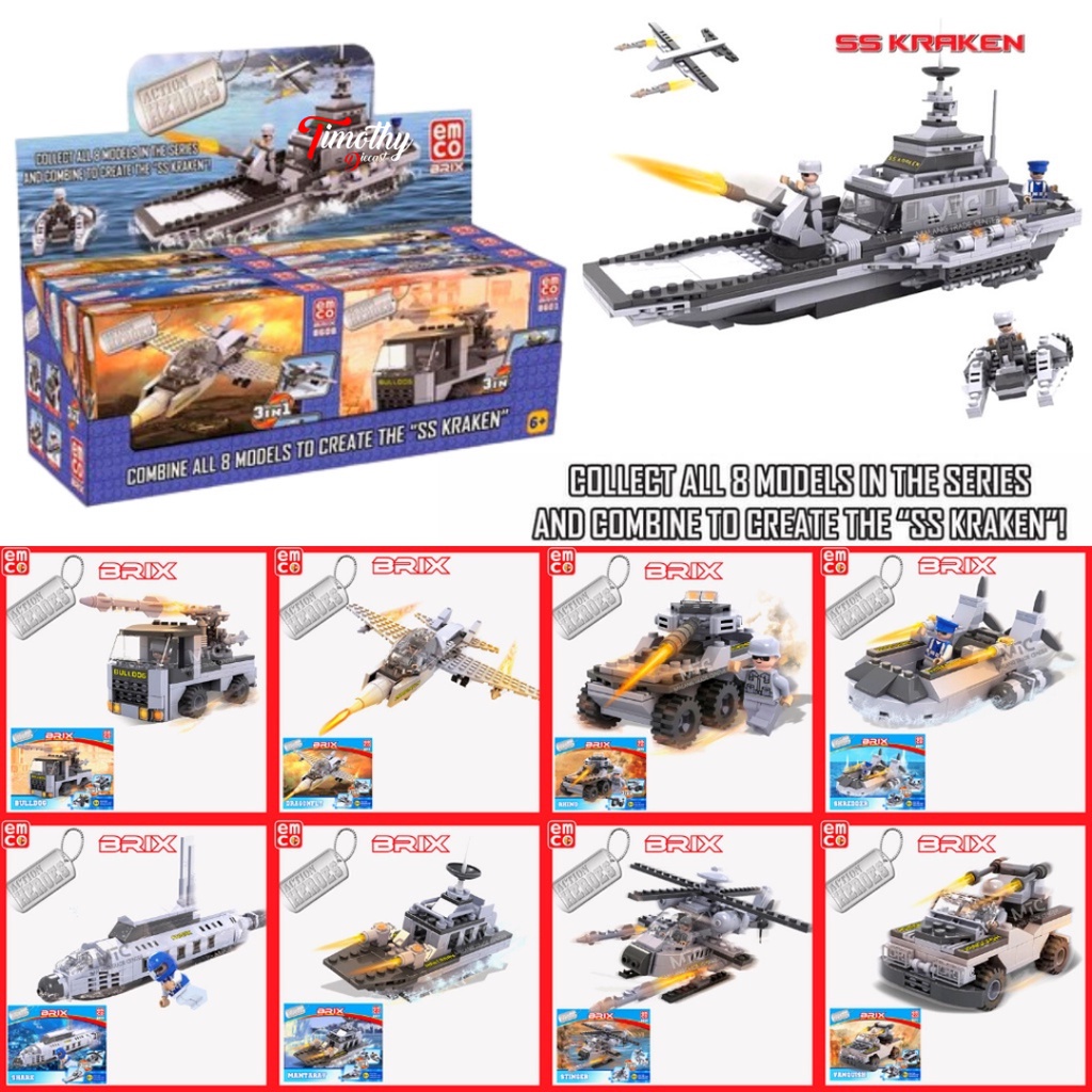 Mainan Balok Lego EMCO BRIX ACTION HEROES Mobil Pesawat Army Police