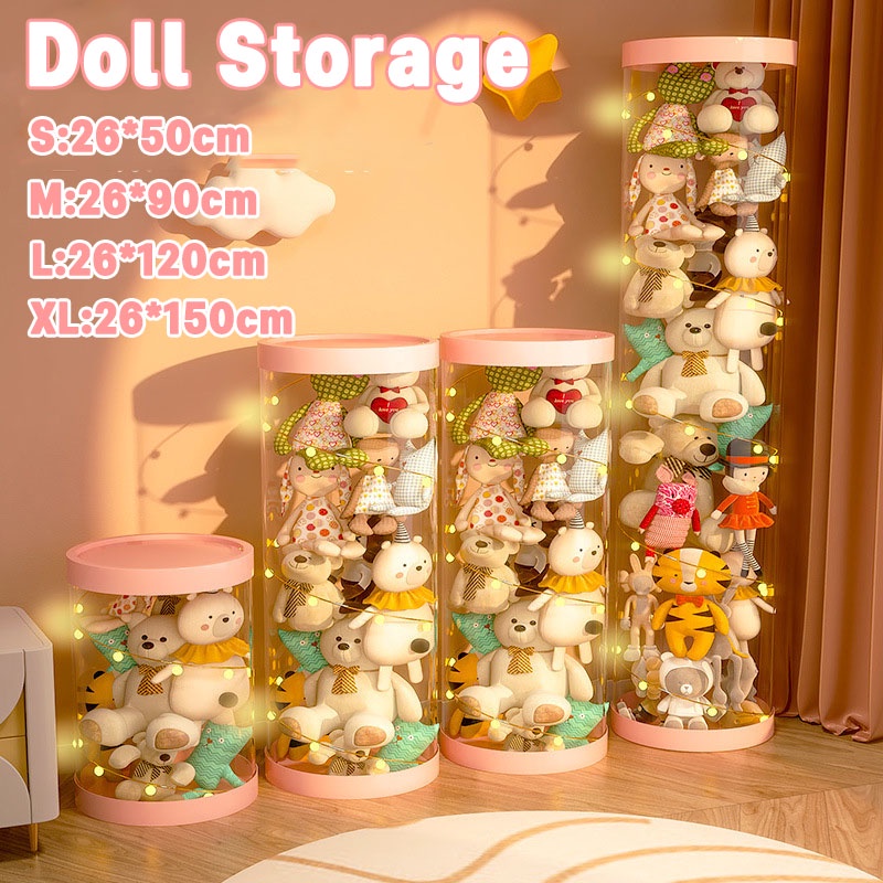 	 Doll Storage Bucket Transparan besar dapat diputar Ember penyimpanan boneka	